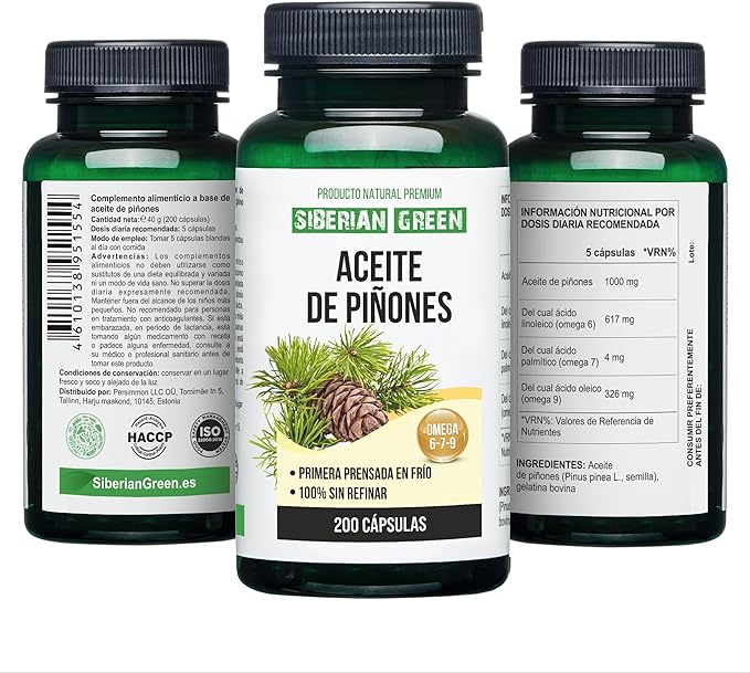 Siberian Green Pine Nut Oil Capsules 200 Softgels Wild Harvested Siberia Altai Cold Pressed Unrefined