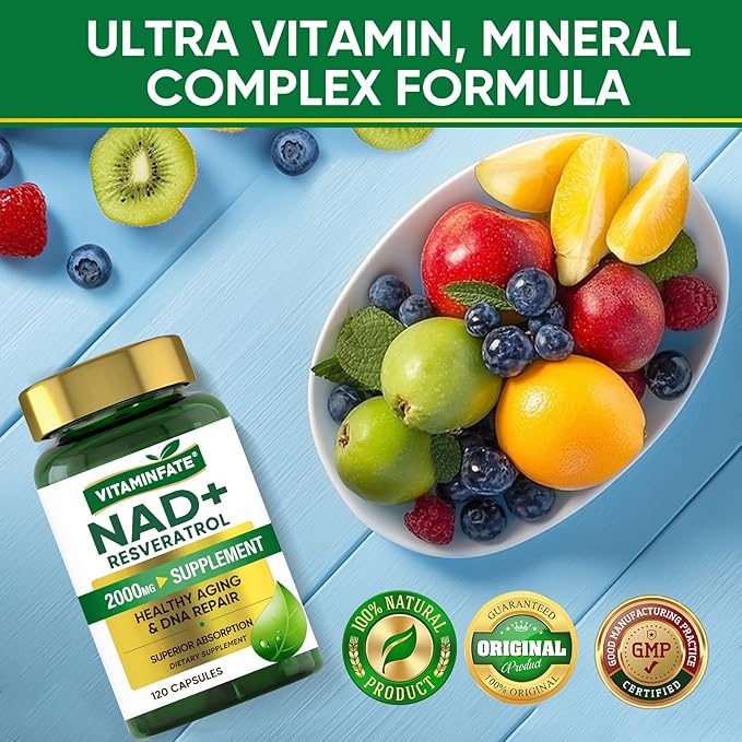 NAD+ Supplement 2000 mg - 120 Capsules True NAD+ &amp Resveratrol NMN Alternative Supports Anti-Aging Cellular Energy &amp Repair Metabolism &amp Brain Boost for Men &amp Women