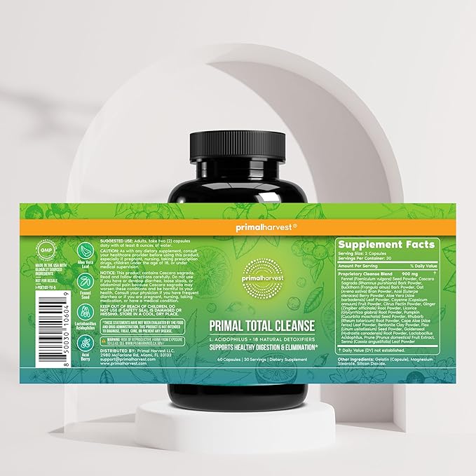 Primal Harvest Creatine Powder + Total Cleanse Support Supplement Bundle | 2-Pack | Daily Strength &amp Routine Reset Support | 30 Servings Each