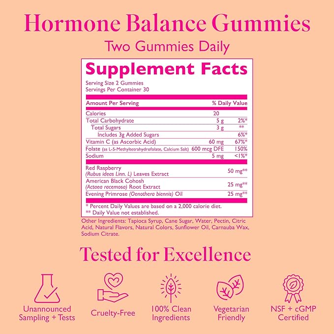 Amy Suzanne Hormone Balance Gummies for Women - Hormone Harmony for Mood Energy Bloating - Hormonal PMS Perimenopause &amp Menopause Support - Red Raspberry Leaf &amp Black Cohosh - 60 Gummy Supp