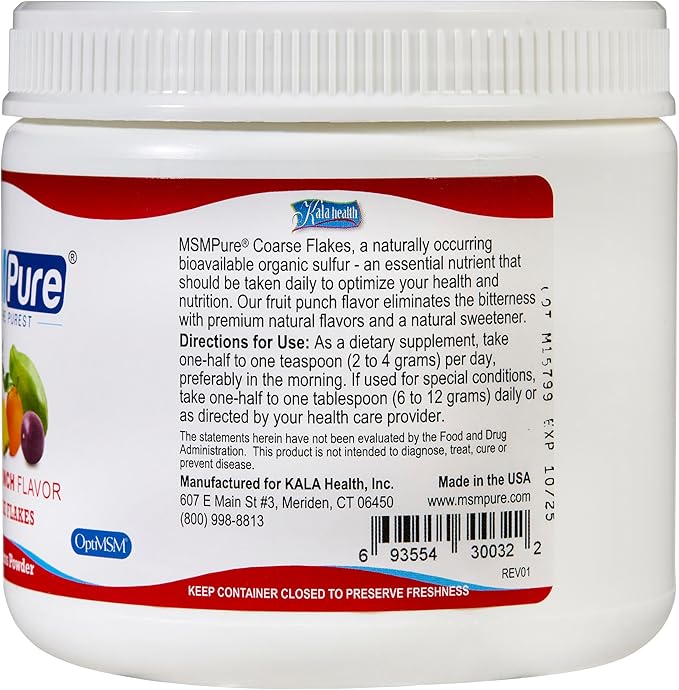 KALA HEALTH MSMPureFruit Punch Flavored Coarse Flakes 8.8 oz and MSM Gel 8 oz Bundle