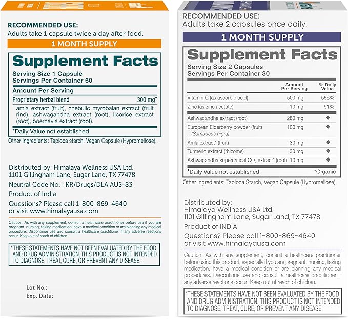 Himalaya Hello Energy with Ashwagandha for Adrenal Support &amp Daily Energy and &amp Ashwagandha +Immune with Vitamin C for Active Immune Support 60 Capsules Each - Bundle