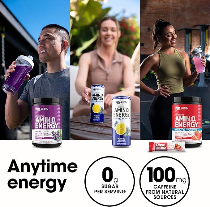 Optimum Nutrition Amino Energy - Pre Workout with Green Tea BCAA Amino Acids Keto Friendly Green Coffee Extract Energy Powder - Blue Raspberry 65 Servings (Packaging May Vary)
