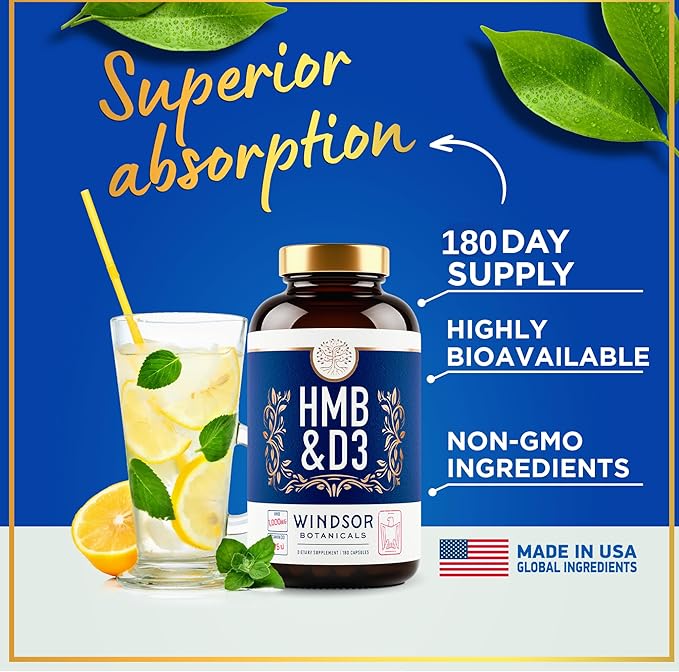 HMB and Vitamin D3 Supplement - Muscle Growth Strength Performance and Recovery Support - B-Hydroxy B-Methylbutyrate D3 Plus Calcium 1000 MG HMB Supplements - 180 Days 360 Capsules
