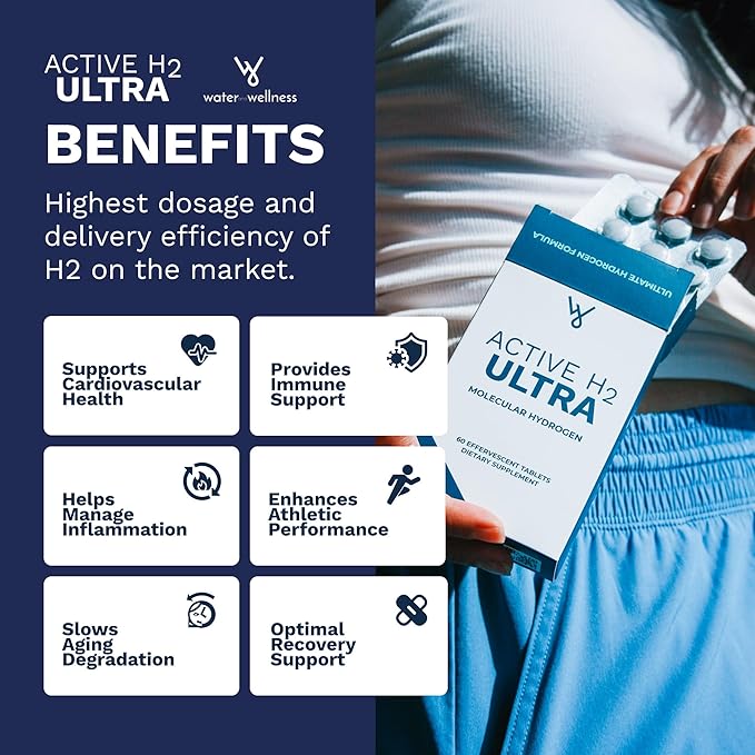 Active H2 Ultra Hydrogen Water Tablet - Optimize Health Support Immunity and Balance Antioxidants with Benefits of Molecular Hydrogen (1 Bottle 60 Tablets)