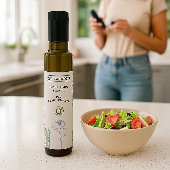 Prof Saracoglu Premium Black Seed Oil Cold Pressed Glass Bottle- Turkish Nigella Sativa- Unrefined &amp Solvent Free Liquid Black Cumin for Hair Skin &amp Immune Support Non-GMO Mild Taste- 8.45