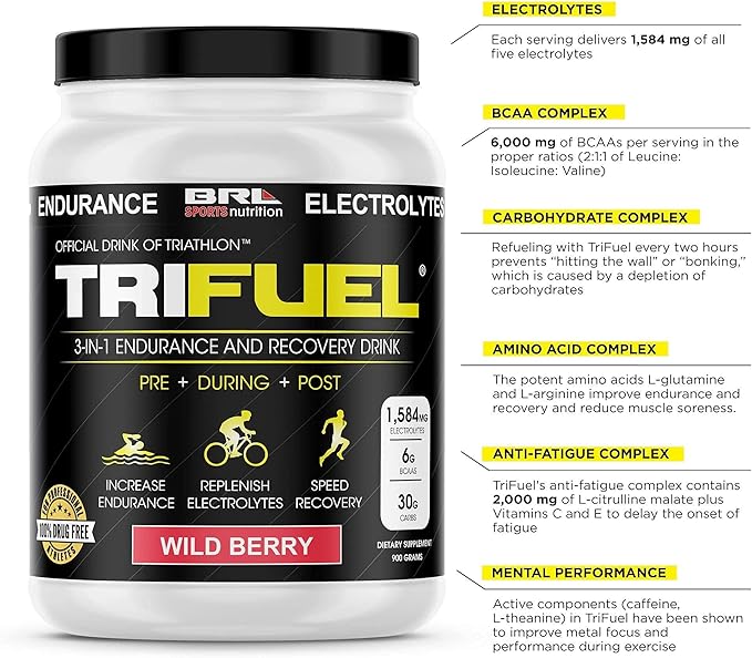 3-in-1 Endurance and Recovery Hydration BCAA Electrolyte Enhanced Drink (Wild Berry)…