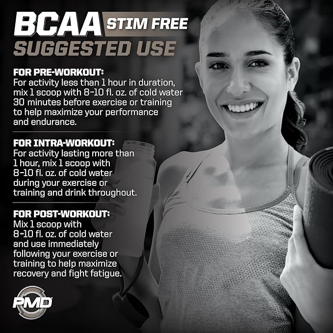 PMD Sports BCAA Stim-Free Amino Acids - Better Workout Performance Enhanced Recovery Daily Energy Muscle Builder and Muscle Sparing - BCAA Powder Drink Mix - Watermelon (30 Servings)