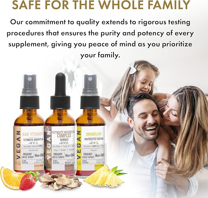 Inflammation Defense Bundle: Ultimate Mushroom Complex with Lions Mane Reishi Cordyceps &amp Chaga Raw Vitamin C and Bromelain | Non-GMO | Gluten-Free | Sugar-Free | 2 Fl Oz | 240-Days Supply