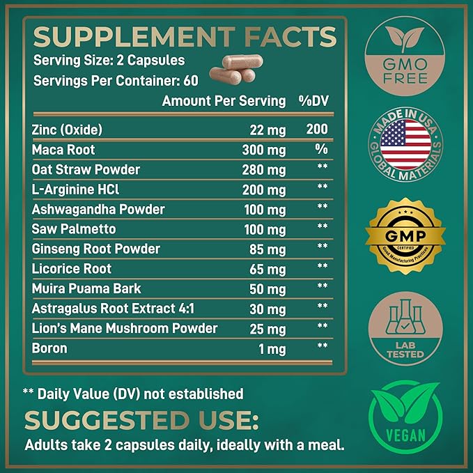 Fertility Supplements for Men Prenatal Vitamin - Maca Root Ashwagandha Zinc Plus Naturals - Conception for Him Men Fertility Vitamins and Male Fertility Support Supplements - 120 Caps for 2 Months