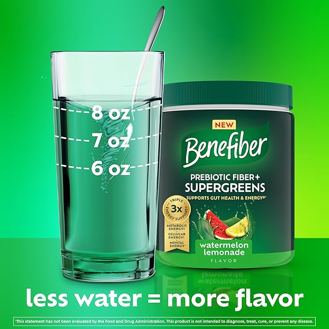 Benefiber Prebiotic GLP-1 Friendly Fiber + Supergreens Dietary Supplement Powder Watermelon Lemonade Flavor 8.8 oz (250g)