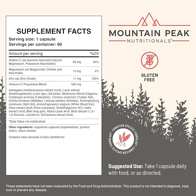 Mountain Peak Nutritionals Immuni-LT - Immune System &amp Whole Body Support Supplement - Power Packed Immune Booster Dynamic Immune Defense with Essential Vitamins &amp Minerals (60 Vegetarian Cap