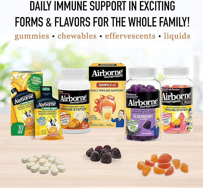 Airborne 1000mg Vitamin C + Zinc Immune Support Supplement Chewable Tablets Very Berry &amp Citrus Flavor with Powerful Antioxidants Vitamins A C &amp E 116 Chewable Tablets (Very Berry + Citrus)