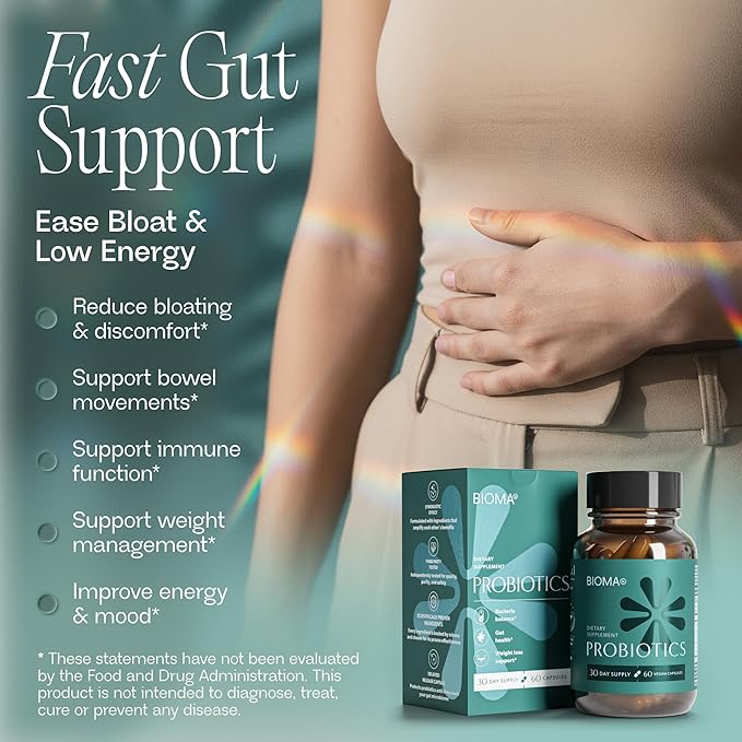 BIOMA Probiotics - Digestive Health Probiotic - Gut Support for Men &amp Women with Xylooligosaccharides Tributyrin &amp Bifidobacterium - Vegan &amp Gluten Free - 60 Delayed-Release Capsules (30-