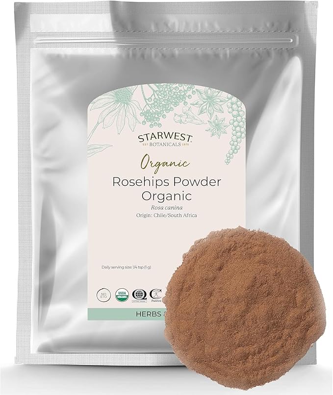 Starwest Botanicals Rosehips Powder Organic - Dried Herb for Tea &amp Baking Finely Ground Certified Kosher Non-GMO - Bulk 1 lb Bag