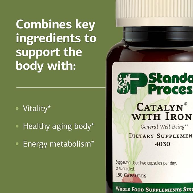 Standard Process Catalyn with Iron - Supplement for Energy &amp Metabolism Support - Includes Vitamins A C &amp D - Non-Dairy &amp Non-Soy - 150 Capsules (75 Servings)