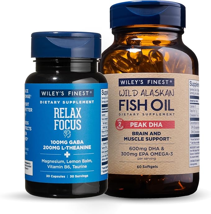 Wiley's Finest Stress &amp Cognitive Support Bundle - Relax Focus + Peak DHA - 30 Servings