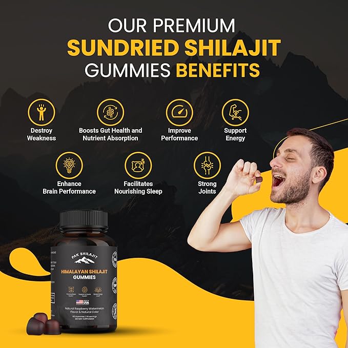 Pure Sundried Himalayan Shilajit Gummy for Men &amp Women | Organic Shilajit Gummies | Natural 85 Plus Trace Minerals Fulvic Acid | Energy Immunity | Sugar-Free 60 Healthy Gummy
