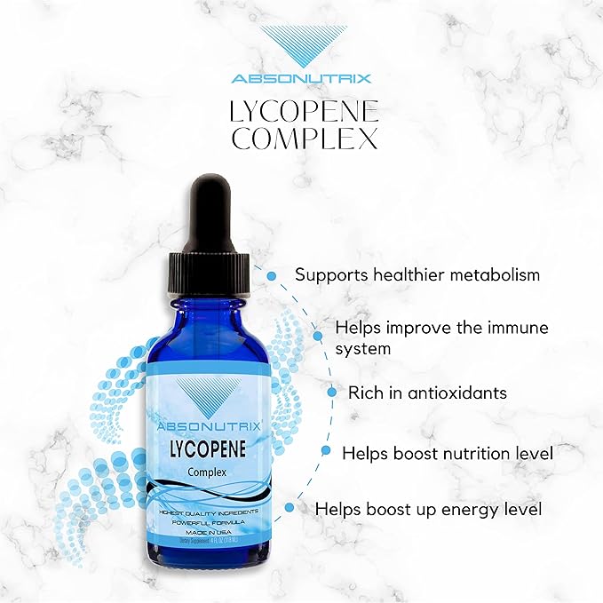 Absonutrix Lycopene Complex- 50 mg 4 Oz Bottle 200 Highly Potent Servings Pure Ingredients Third-Party Tested Quick Absorption GMP-Certified Non-GMO Cruelty-Free Products Made in USA