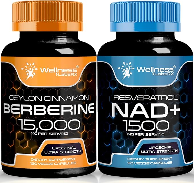 WELLNESS LABSRX NAD Supplement 1500mg - NAD+ with Resveratrol│Berberine 1500mg - Berberine with Ceylon Cinnamon | Bundle