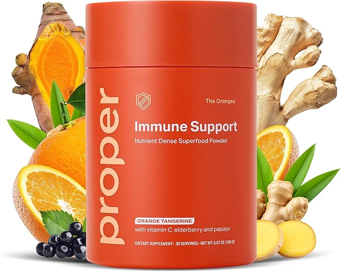 Proper The Oranges Nutrient-Dense Superfood Powder for Immune Support &amp Gut Health - Elderberry Vitamin C Zinc &amp Echinacea Supplement Complex Enhanced with Probiotic Digestive Blend