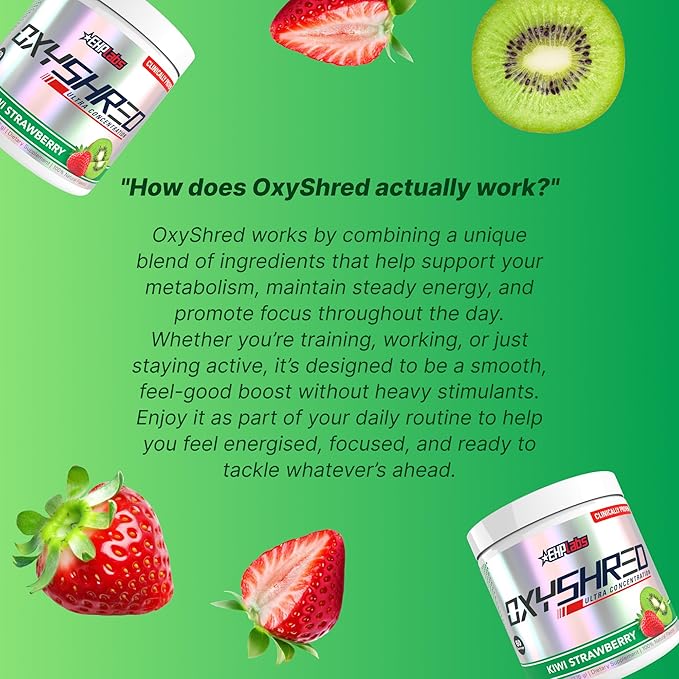 EHP Labs OxyShred Pre Workout Powder - Preworkout Powder with L Glutamine &amp Acetyl L Carnitine Energy Boost Drink - Kiwi Strawberry 60 Servings
