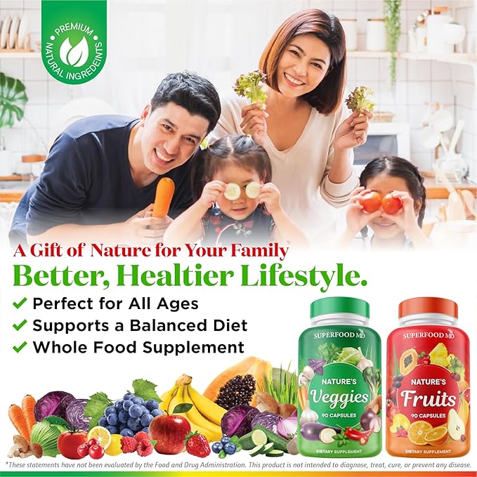 Superfood MD Fruits &amp Veggies Supplement - Whole Food Natural Superfoods - with Beta Carotene - Soy Free- 90 Count (Pack of 2)