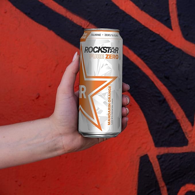Rockstar Pure Zero Energy Drink Mandarin Orange 0 sugar with Caffeine and Taurine 16oz (Pack of 24) (Packaging May Vary)