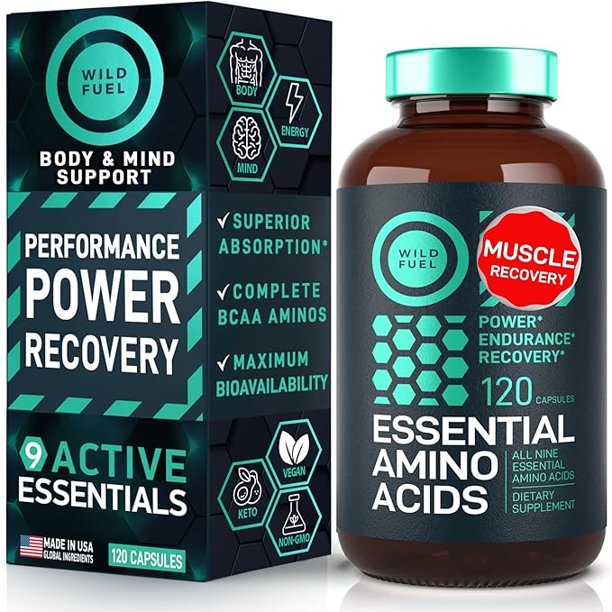 Essential Amino Acids Supplement - All 9 EAAs with BCAAs Amino Acids (Leucine Lysine Valine Threonine) - 3000mg Per Serving - Muscle Growth Power Recovery - 120 Vegan Caffeine Free Capsules
