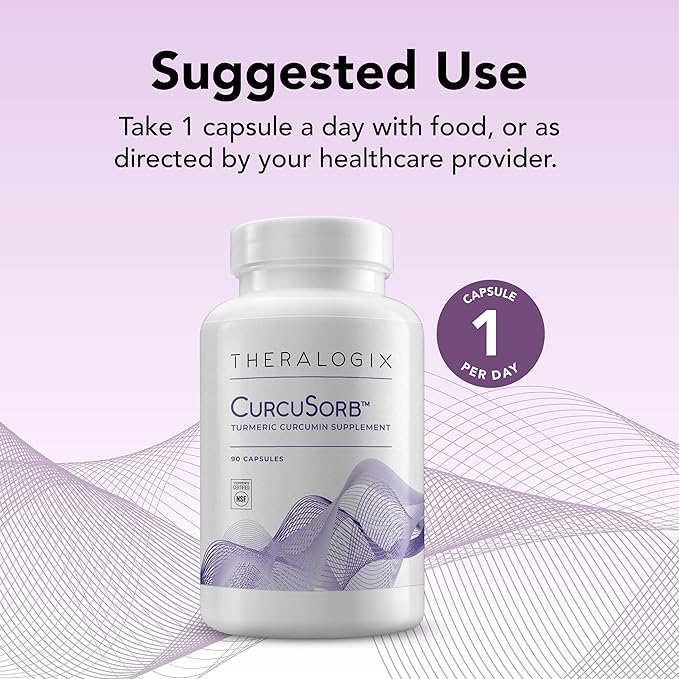 Theralogix CurcuSorb Turmeric Curcumin Supplement - 90-Day Supply - High-Absorption Turmeric Curcumin - Supports Brain Heart Immune &amp Joint Health - Aids Healthy Aging - NSF Certified - 90 Capsu