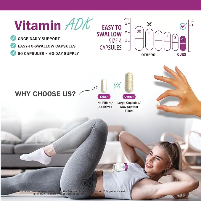 NatureGenX ADK Vitamin Supplement – Vitamins A D3 &amp K2 MK-7 for Bone Health &amp Calcium Absorption – Gluten-Free Non-GMO Soy-Free – 120 Capsules 2-Pack (4-Month Supply)