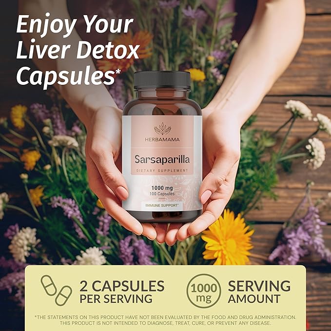 HERBAMAMA Sarsaparilla and Milk Thistle Kit - Bundle of 1000mg Sarsaparilla Root Capsules &amp Milk Thistle Extract Tincture 4 fl oz - Vegan Non GMO Sugar &amp Alcohol-Free - 2 Pack