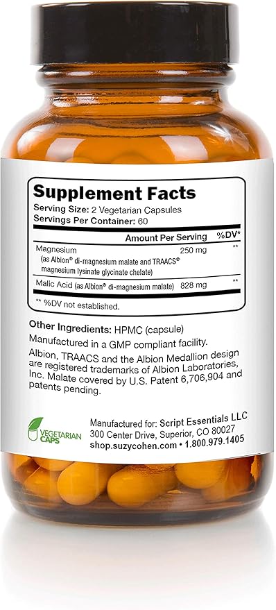 Chelated Magnesium Capsules 45 Servings - Supports Nerve and Muscle Function - 90 Capsules - by Suzy Cohen RPh