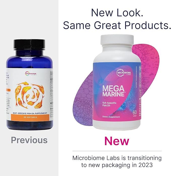 Microbiome Labs MegaMarine Omega 3 Fish Oil Supplements - Gut-Specific EPA DHA Omega 3 Supplement with DPA for Gut Health - Support Immune &amp Gut Barrier Function (60 Softgels)