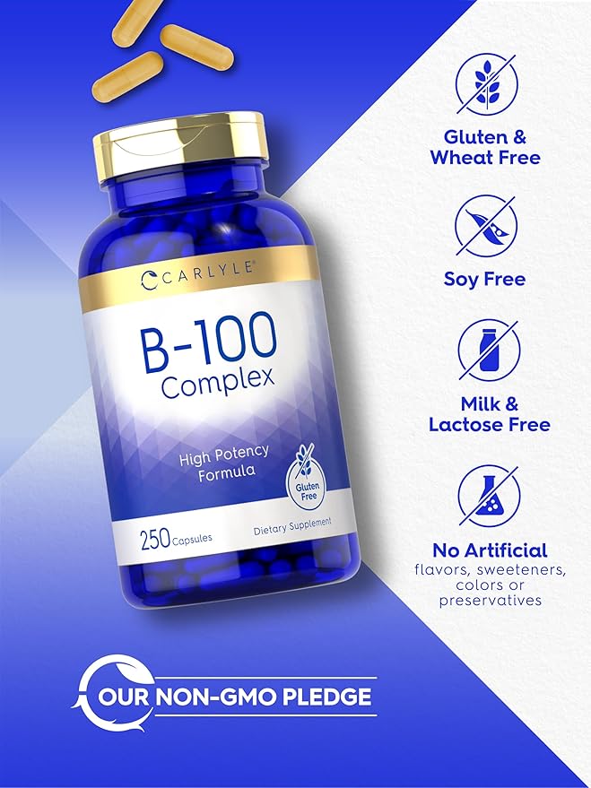 Carlyle B-100 Complex Vitamin | 250 Capsules | Non-GMO Gluten Free Supplement