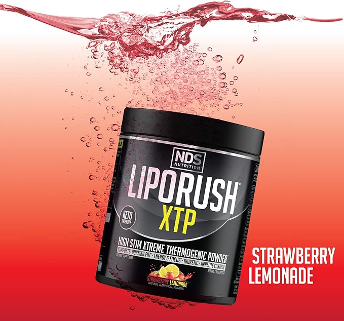 LIPORUSH NDS Nutrition XTP Thermogenic Fat Burner with L-Carnitine - Energy Focus and Appetite Control - Extreme Thermogenic Fat Burning Powder Weight Loss - Strawberry Lemonade (45 Servings)