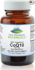 Pure Mountain Botanicals Coq10 100mg Softgels - 60 Vegan Kosher Capsules with Ubiqunone Coenzyme Q10 Supplement