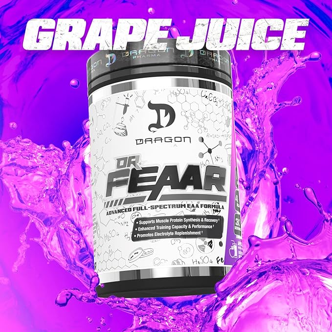 DRAGON PHARMA Dr. FEAAR® Advanced Full-Spectrum EAA Matrix Supports Muscle Protein Synthesis and Recovery Enhanced Training Capacity and Performance (30 Servings Grape Juice)