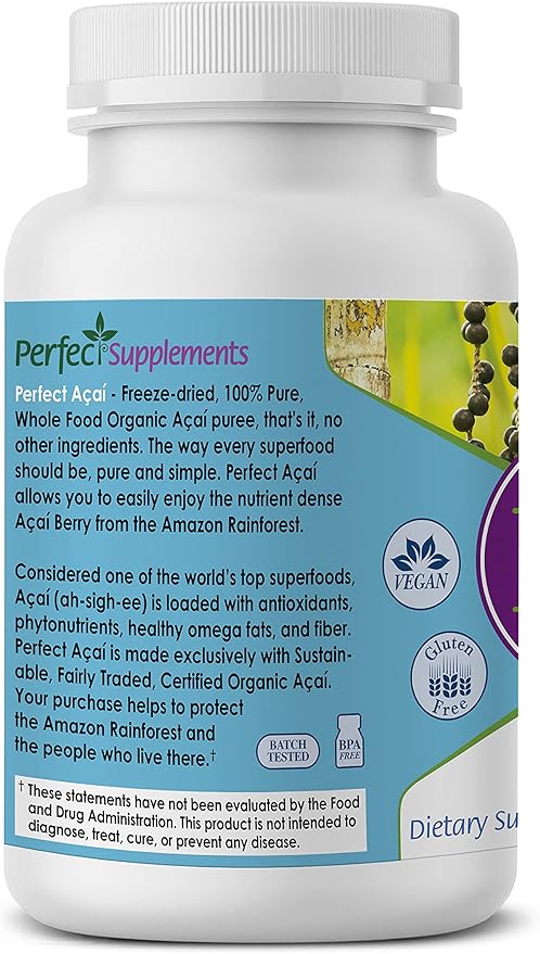 Perfect Supplements – Perfect Acai – 120 Capsules – Pure Organic Freeze-Dried Acai Berry Superfood - Powerful Antioxidants - Immune Support – 3 Pack