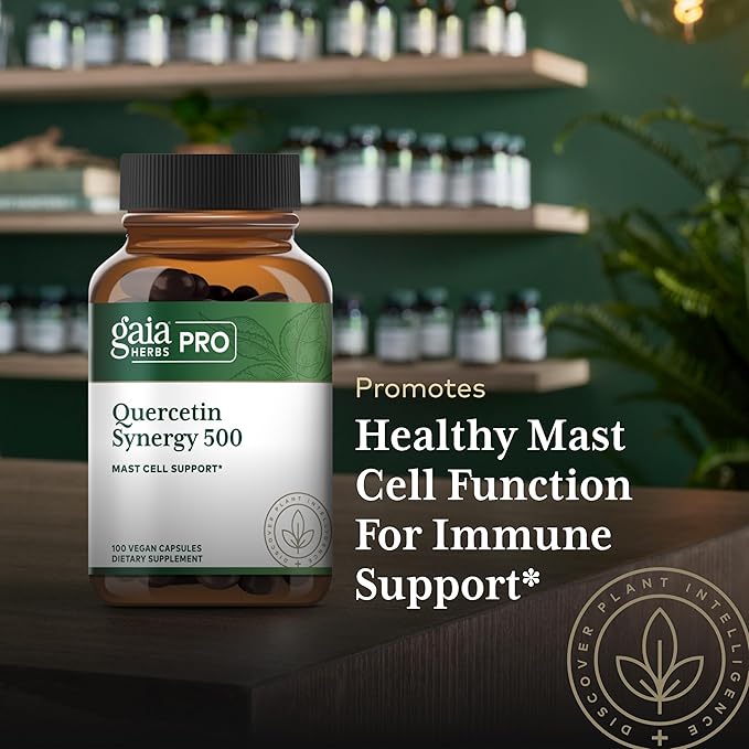 GAIA HERBS PRO Quercetin Synergy 500 - Immune System Support Supplement* - Cell Health Supplement* with Quercetin Bromelain &amp Turmeric - 100 Capsules (100 Servings)