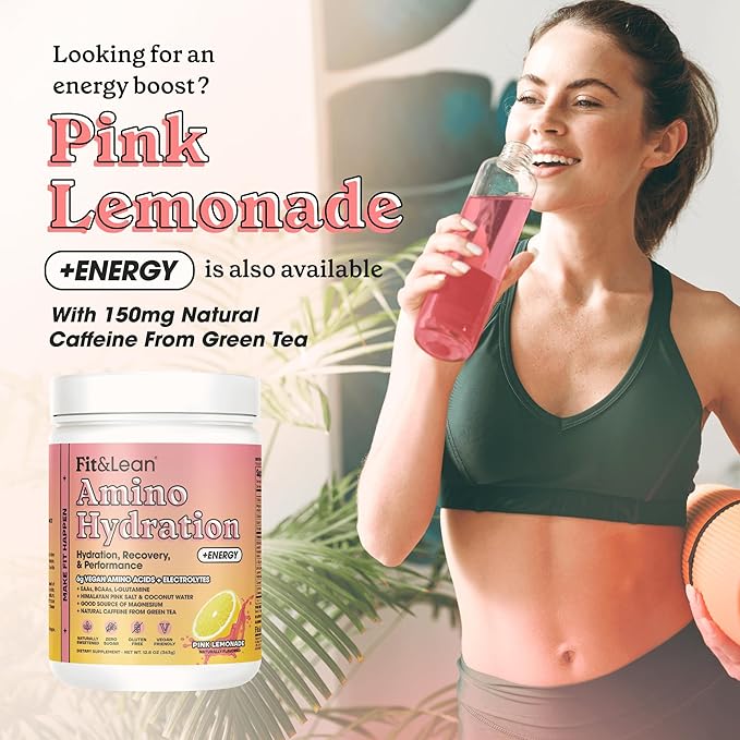 Fit&ampLean Amino Hydration Naturally Sweetened Workout Recovery Drink 6g Vegan Amino Acids Essential Amino Acids EAA BCAA Glutamine Electrolytes 30 Servings (30 Serve Peach Mango)