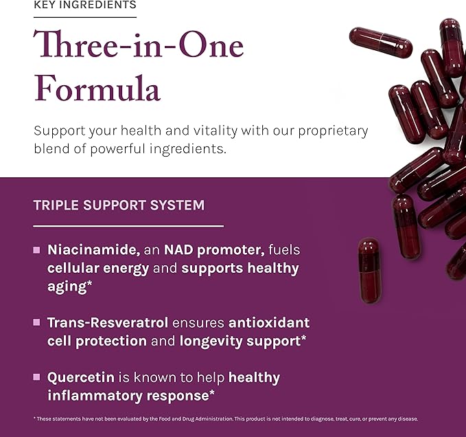 Reserveage NAD Resveratrol Plus+ - Antioxidant Support for Brain Health Heart Health Cellular Energy &amp More - 30 Veggie Capsules (30 Servings)