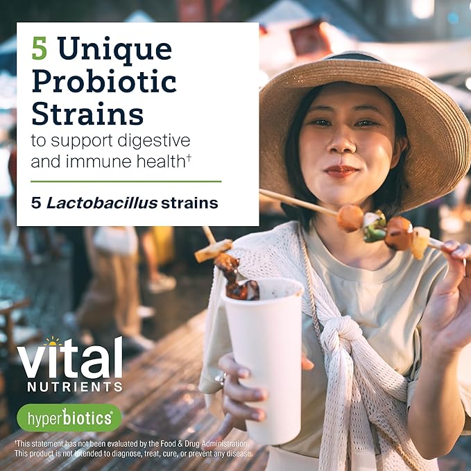 Hyperbiotics Vital Nutrients Prebiotic and Probiotic for Women and Men | 60 Billion CFU | Pre and Probiotics Supports Digestive Health Constipation Diarrhea Gas &amp Bloating | 60 Vegan Capsules