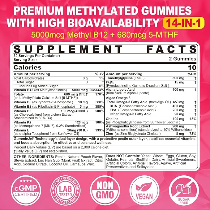 Bundle: Algae Omega 3 Gummies 1 Pack &amp Methyl B12 + L-Methylfolate Gummies 1 Pack