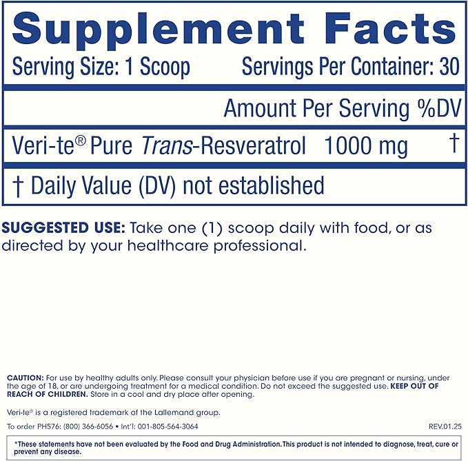 ProHealth Longevity Micronized Pure Trans Resveratrol Powder 30 Grams - 98% Pure Pharmaceutical Grade 1000 mg per Scoop Superior Absorption and Bioavailability