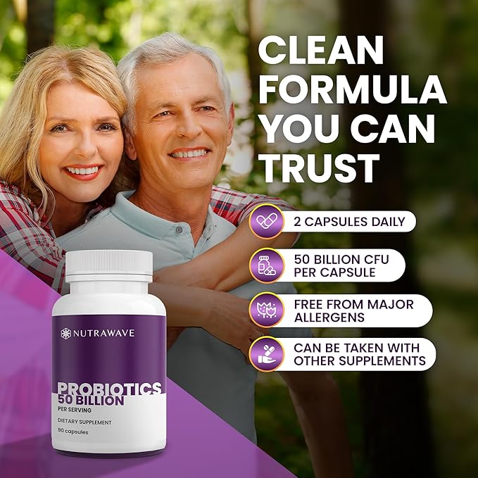NEW Nutrawave 50 Billion Probiotics for Women &amp Men 15 Strains Active Culture. Relieves Bloating &amp Constipation Improved Digestion &amp Gut Health Supplement Vegan. 60 Powerful Small Capsu