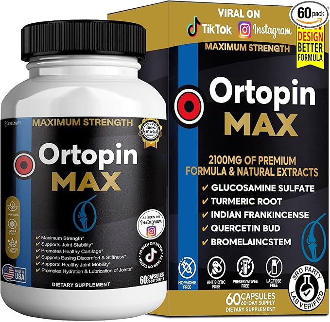 Ortopin MAX Joint Support Supplement Glucosamine Chondroitin Turmeric Boswellia MSM 60 Capsules 20 Day Supply (1)
