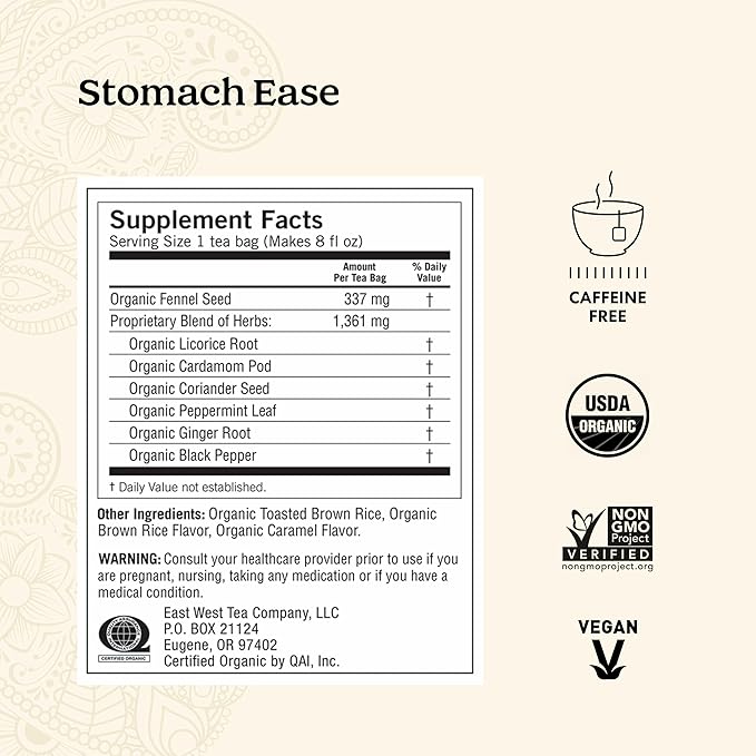 Yogi Tea - Stomach Ease (6 Pack) - Supports Healthy Digestion with Peppermint Licorice Root and Ayurvedic Herbs - Caffeine Free - 96 Organic Herbal Tea Bags