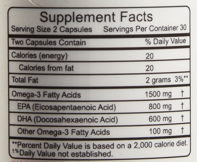 Fish Oil Omega-3 Maximum Strength 1500mg (800 EPA/600 Dha) Pharmaceutical Grade Fish Oil