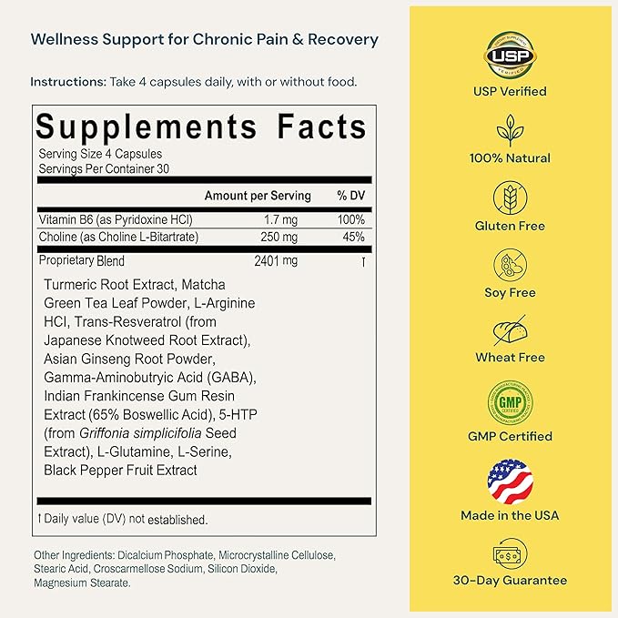 Nutraceuticals Supplement – Nerve Muscle &amp Joint Support with Turmeric Curcumin Resveratrol Ginseng &amp Boswellia 13 Natural Ingredients 120 Capsules